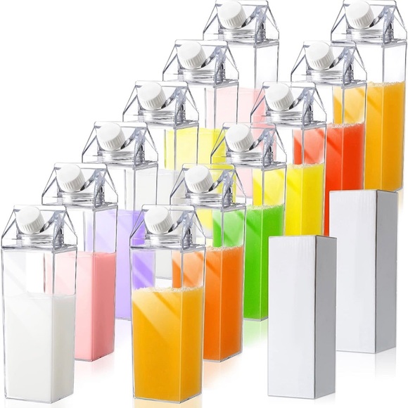 17 oz Milk Carton Water Bottles Plastic Clear Milk Bottles Reusable Carton - Picture 1 of 2